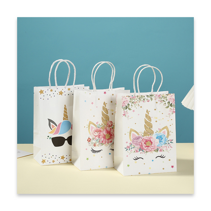 SET of 10 White Unicorn bag with handles