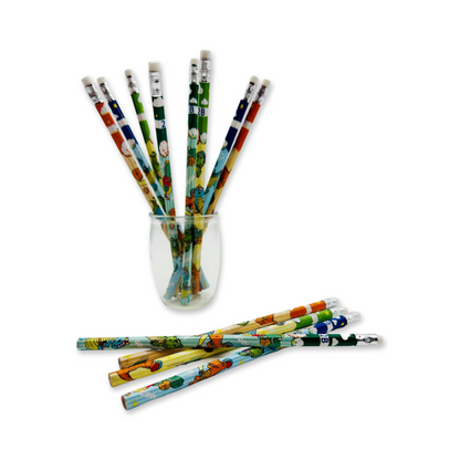 Case of 12 Dinosaur pencils with eraser and sharpener