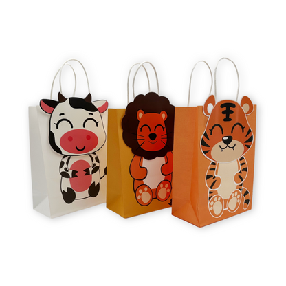 SET of 12 Animal paper bags with handles