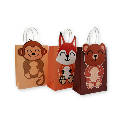 SET of 12 Animal paper bags with handles