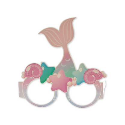 mermaid-themed paper glasses on a white background