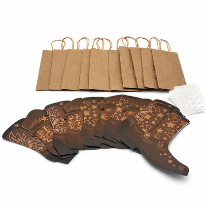 a set of 10 kraft paper bags and a series of boots shapes 