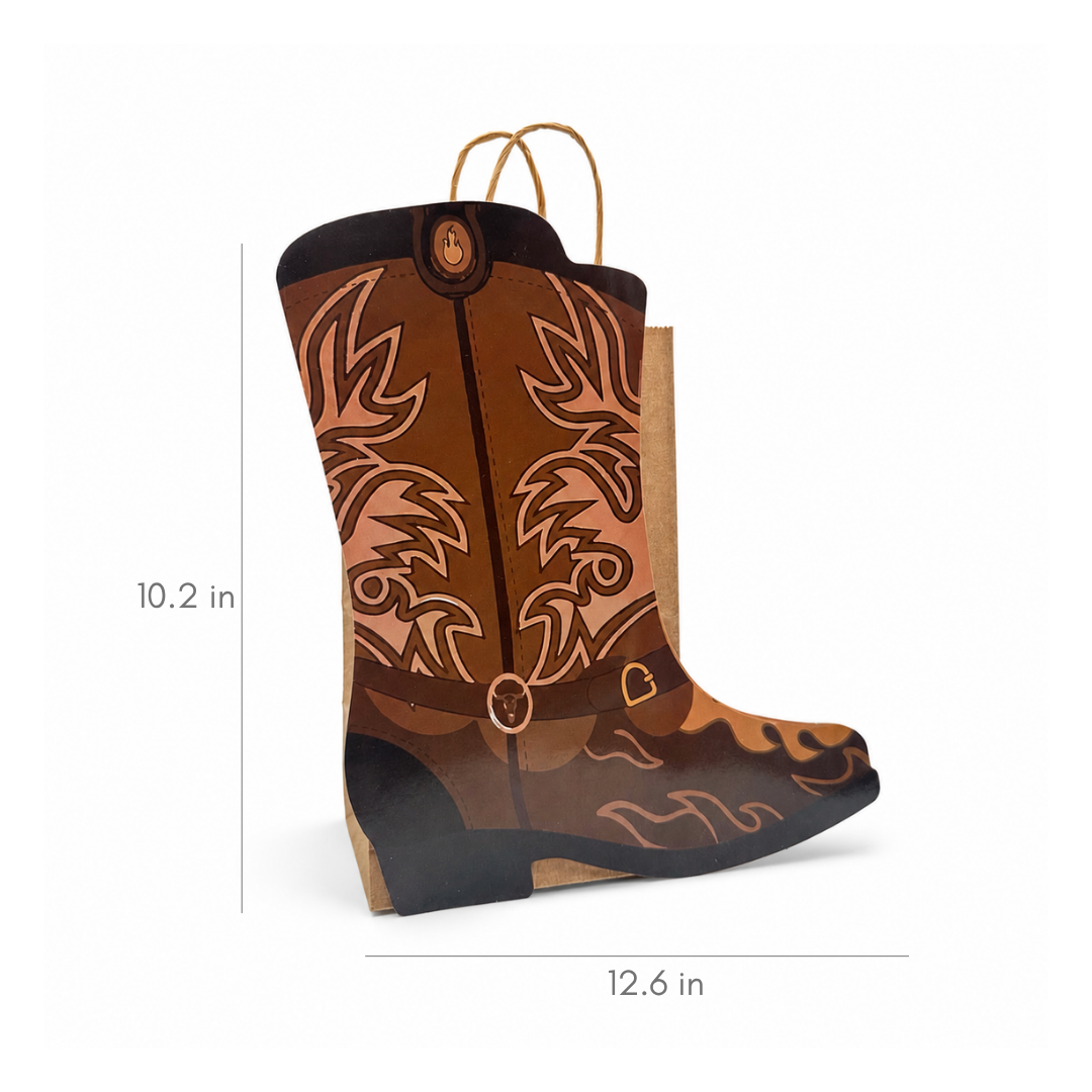 A brown western-style cowboy boot shown on a white background with dimension lines indicating 10.2 inches in height and 12.